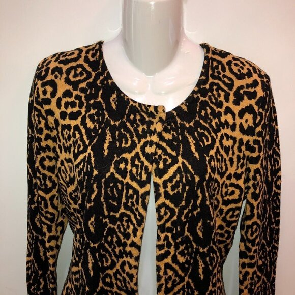 Maison Olga Women Sz 2 Black Gold Animal Print Long Sleeve Open Cardigan Sweater - Picture 3 of 9